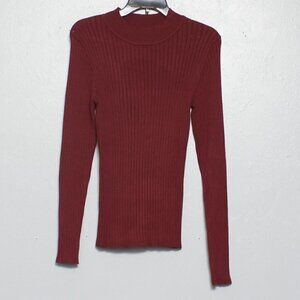 Primark burgundy red ribbed stretch mock crew neck soft sweater